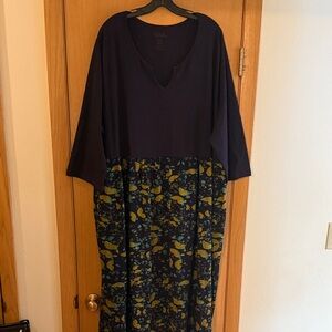 Ulla Popken Women’s Butterfly Dotted Print Maxi Dress Navy Blue Green Size 24/26